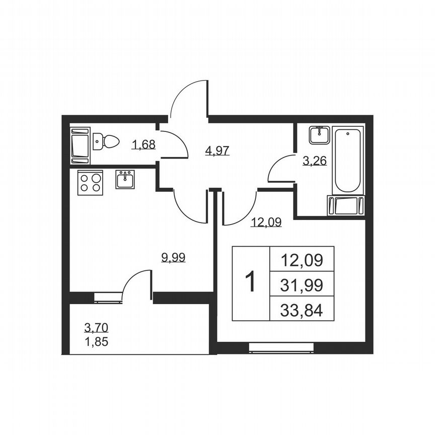 1-к. квартира, 33,8 м², 13/19 эт.