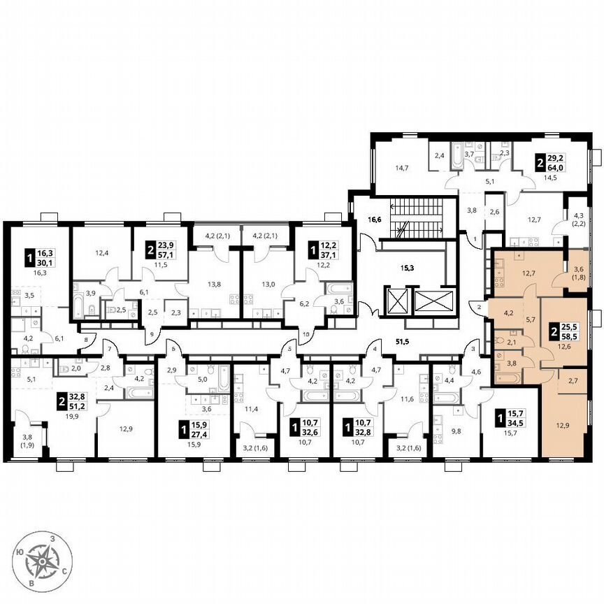 2-к. квартира, 58,5 м², 16/18 эт.