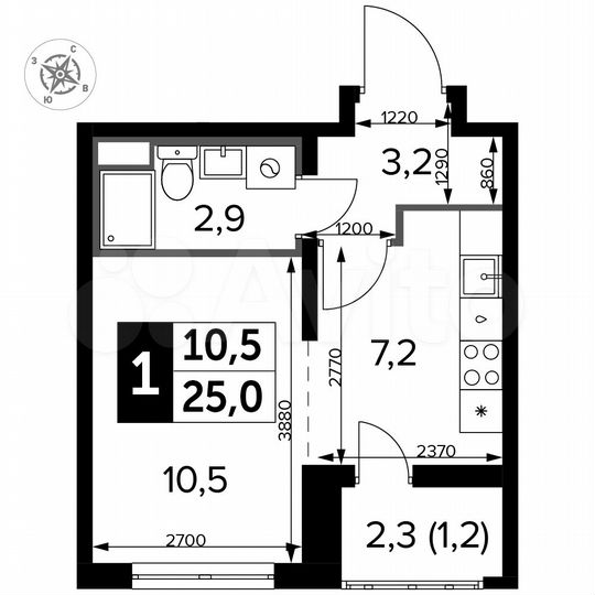 Квартира-студия, 25 м², 21/24 эт.