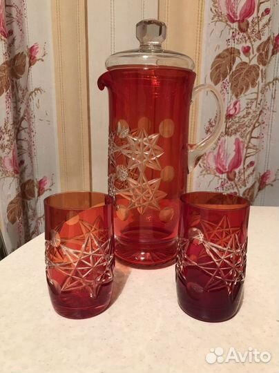 Графин цветное стекло СССР со стаканами