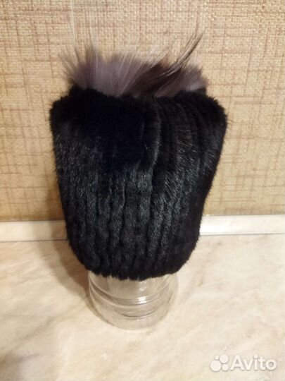 Шапка норковая вязанная женская