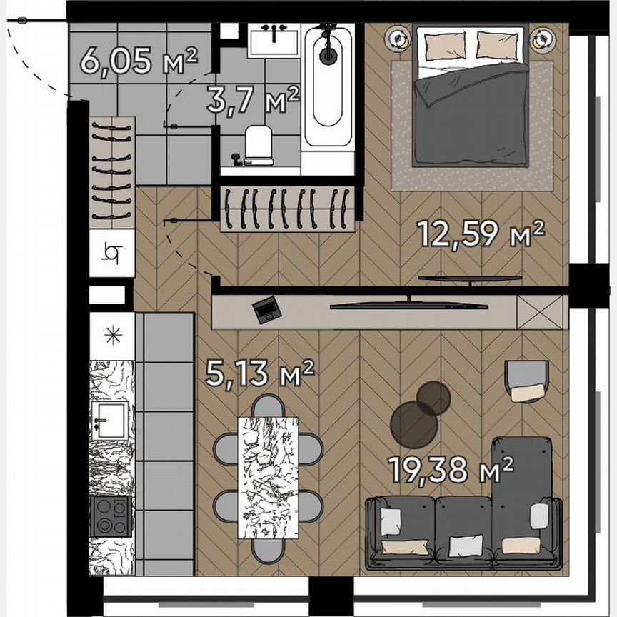 2-к. квартира, 46,9 м², 4/20 эт.