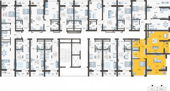 3-к. квартира, 65,9 м², 7/19 эт.