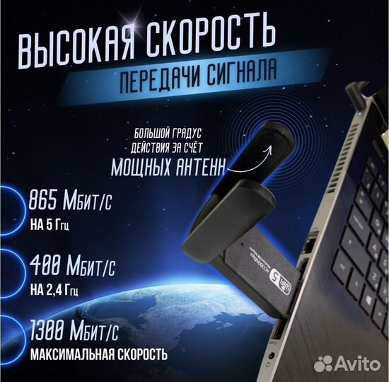 Wifi адаптер беспроводной USB 3.0 1300 Мбит/с