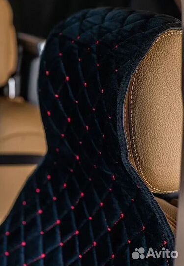 Накидки на сиденья ромб, велюр черный, красная