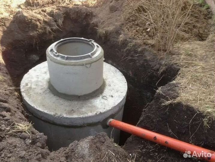 Копка колодца, септик из бетонных колец