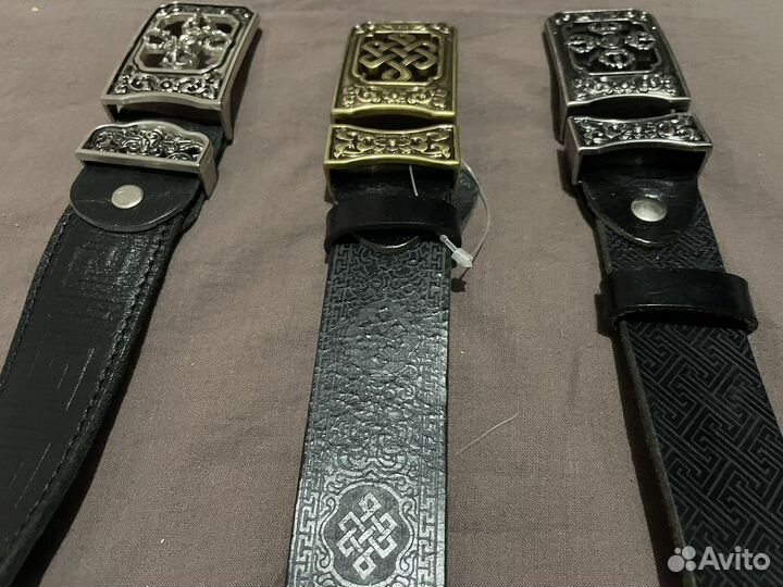 Ремень кожанный мужской с бурятским орнаментом