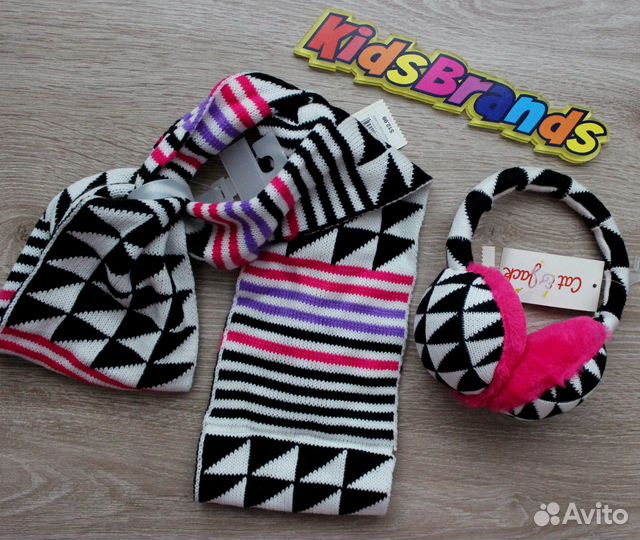 Яркий теплый набор шарф-снуд и наушники Америка