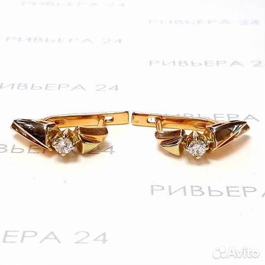Золотые серьги с бриллиантами 585 пробы 4.89 грамм
