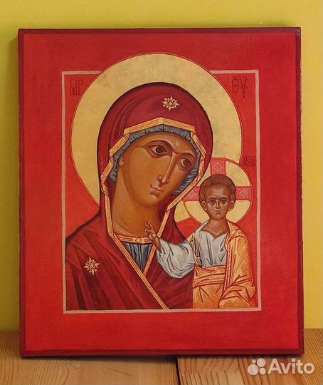 Рукописная Икона Казанской Божьей Матери