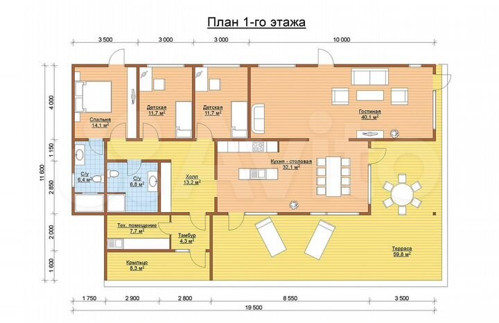 Коттедж 148 м² на участке 1 сот.