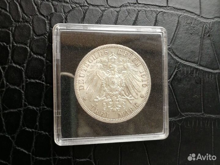 Германия. 3 марки 1910 года. оригинал. серебро