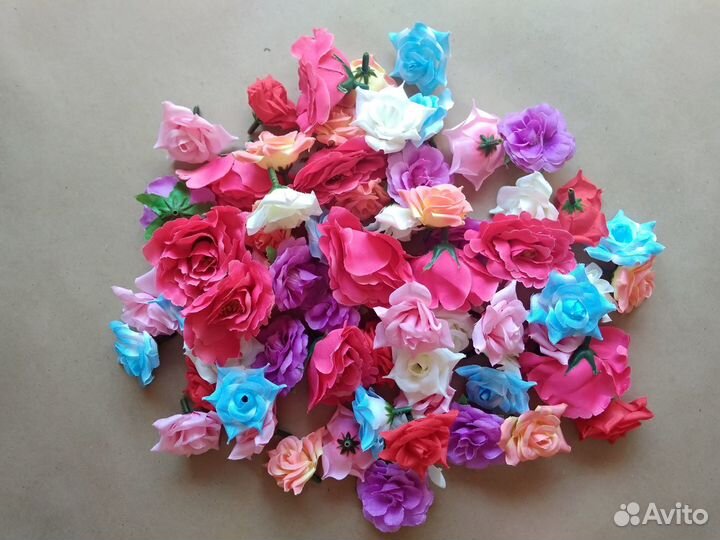 Искусственные цветы для творчества розы и др 66 шт