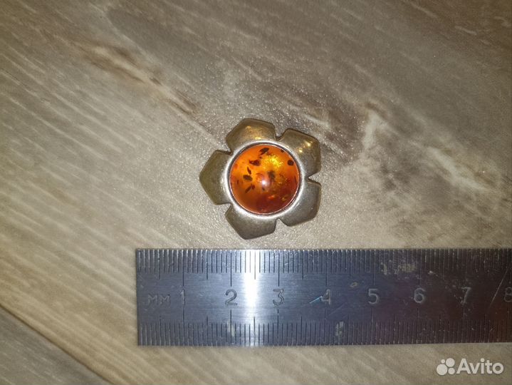 Подвеска кулон янтарь цветок солнце 925проба СССР