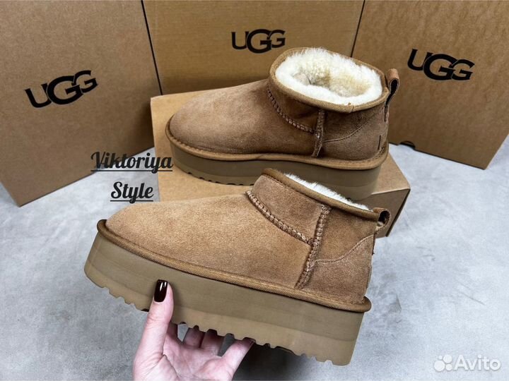 Угги UGG ultra mini platform chestnat