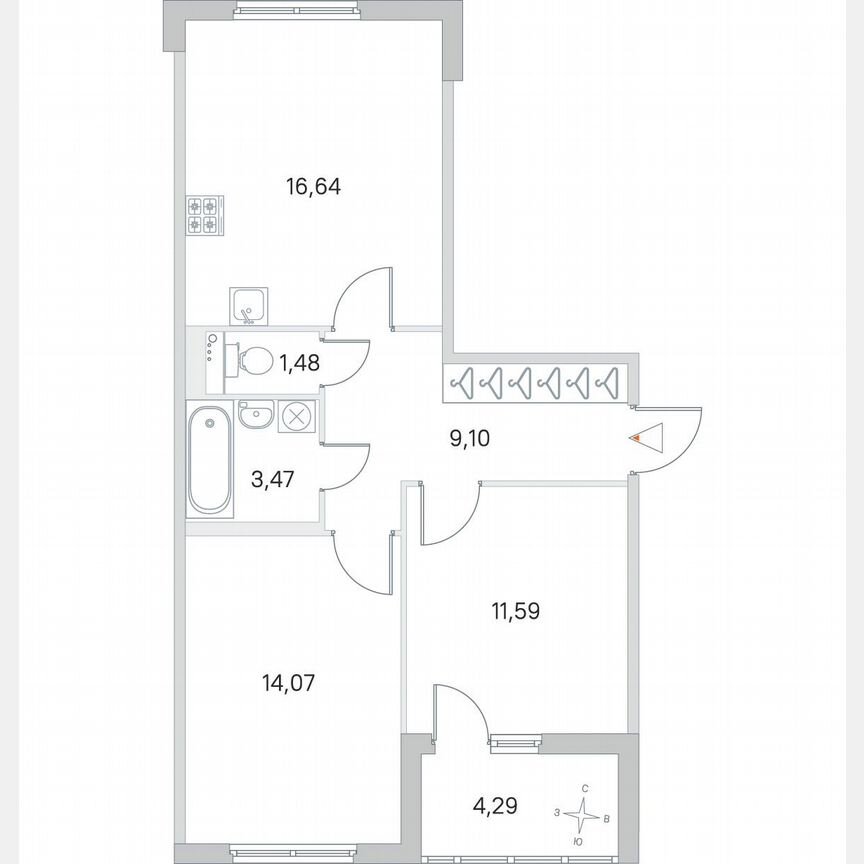 2-к. квартира, 58,5 м², 2/4 эт.