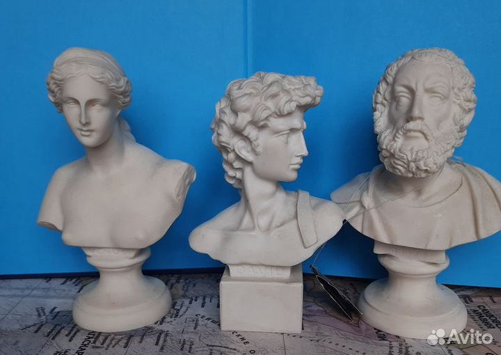 Бюсты античных Богов.философов. 15 см. Алебастр
