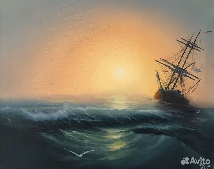 Морской пейзаж, Картина маслом, сюжет Айвазовского