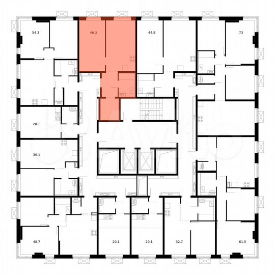1-к. квартира, 46,3 м², 17/17 эт.