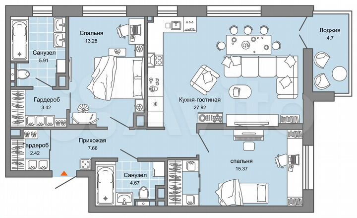 2-к. квартира, 83 м², 2/8 эт.