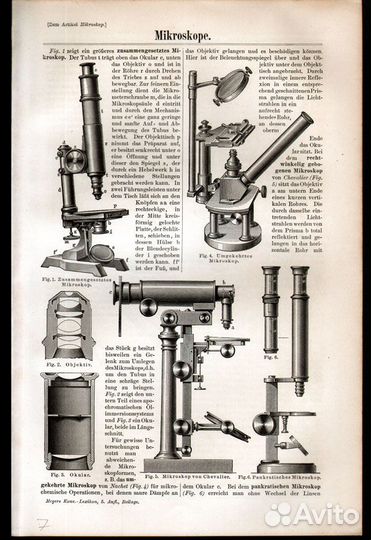 Гравюры. Литографии. 19 век. Германия. Микроскоп