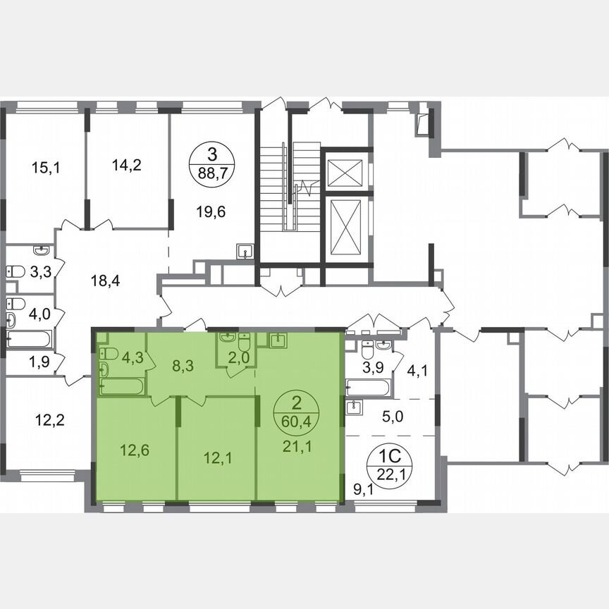 2-к. квартира, 60,4 м², 1/17 эт.