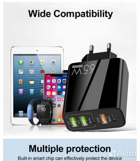 Зарядное устройство с быстрая зарядка 65вт QC3.0