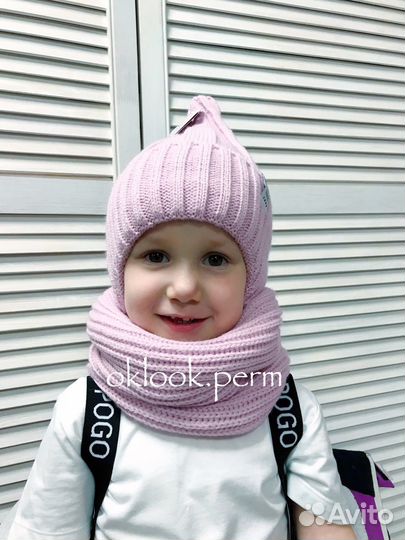 Зимний комплект шапка/снуд на завязках