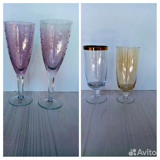 Фужеры посуда кобальт хрусталь цветное стекло СССР