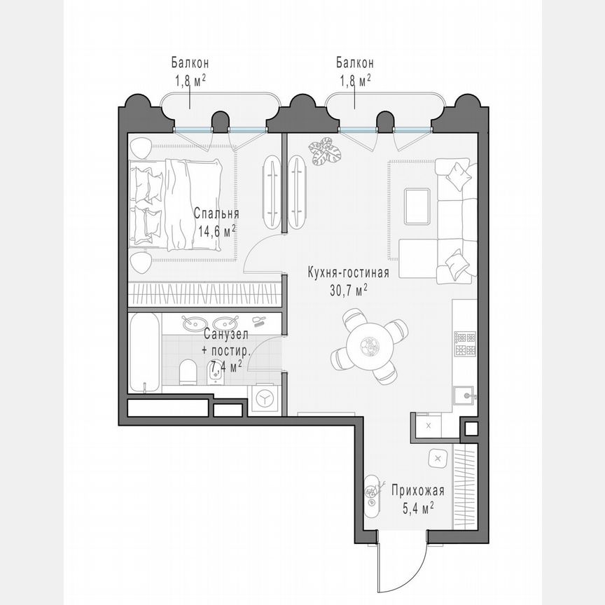 1-к. квартира, 59,2 м², 8/13 эт.