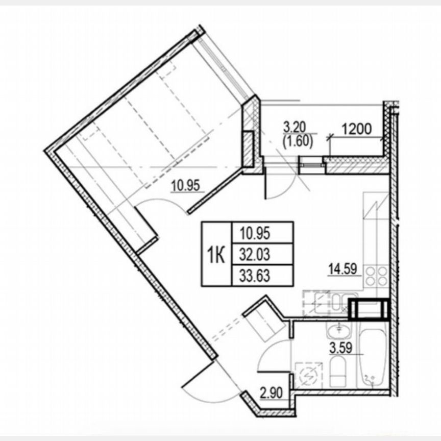 1-к. квартира, 33,6 м², 6/12 эт.