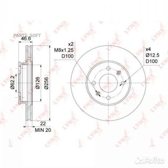 Lynxauto BN-1058 Диск тормозной передний (256x22)