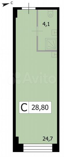 Апартаменты-студия, 28,8 м², 5/8 эт.