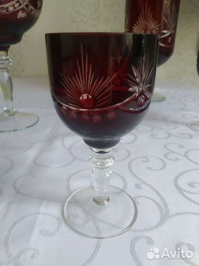 Графин с бокалами рубиновое стекло Богемия