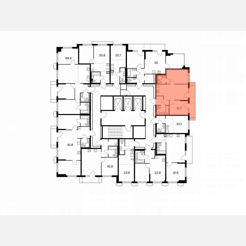 2-к. квартира, 51,7 м², 6/24 эт.
