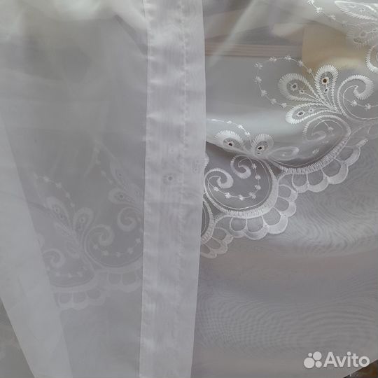 Тюль-вуаль белая с вышивкой. выс.140см Для кухни