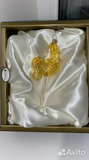 Елочная игрушка петушок на палочке стекло Irena