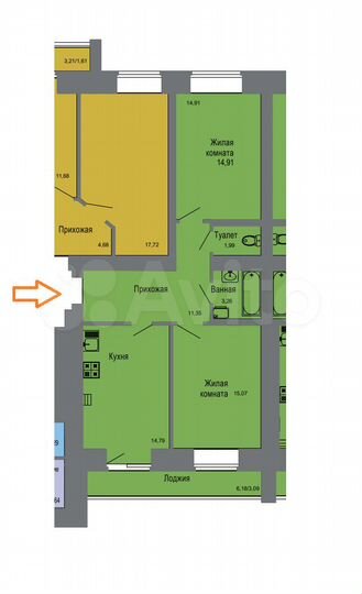 2-к. квартира, 64 м², 3/9 эт.