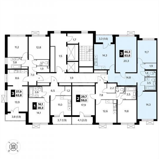 3-к. квартира, 83,8 м², 6/14 эт.
