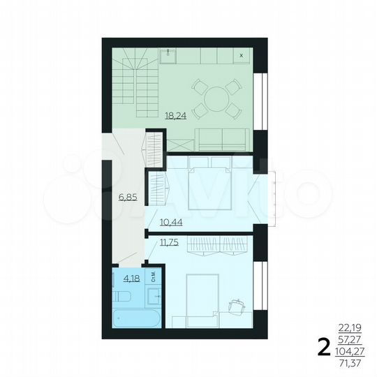2-к. квартира, 104,3 м², 6/6 эт.