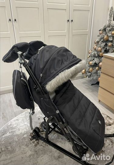 Санки-коляска, детские, зимние на колесах Ника