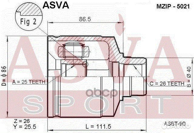 ШРУС внутренний левый 25X40X26 mzip-5021 asva