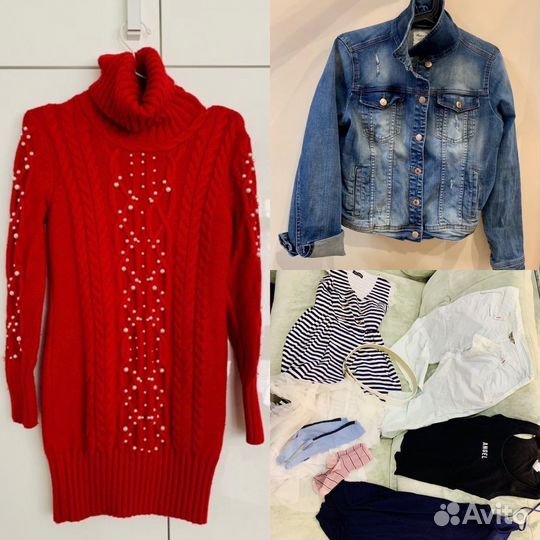 Пакетом вещи 46- платье (2) джинсовка пуловер