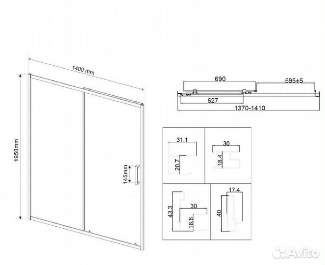 Душевая дверь City VDS-5CT140CLB, черный