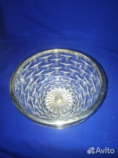 Салатник хрустальный с металлическим ободком СССР