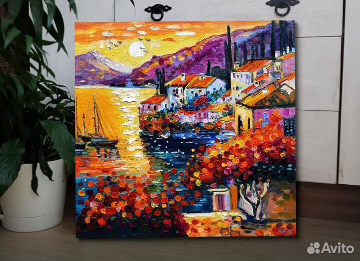 Картина маслом Вечерний зной в Италии холст 30*30с