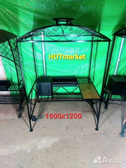 Мангал с печью под казан и крышей