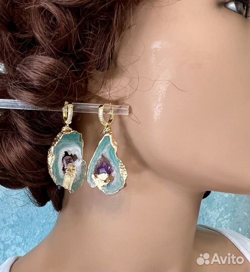 Серьги со срезом агата