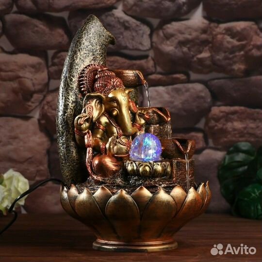 Фонтан настольный от сети, подсветка 'Ганеша с чаш