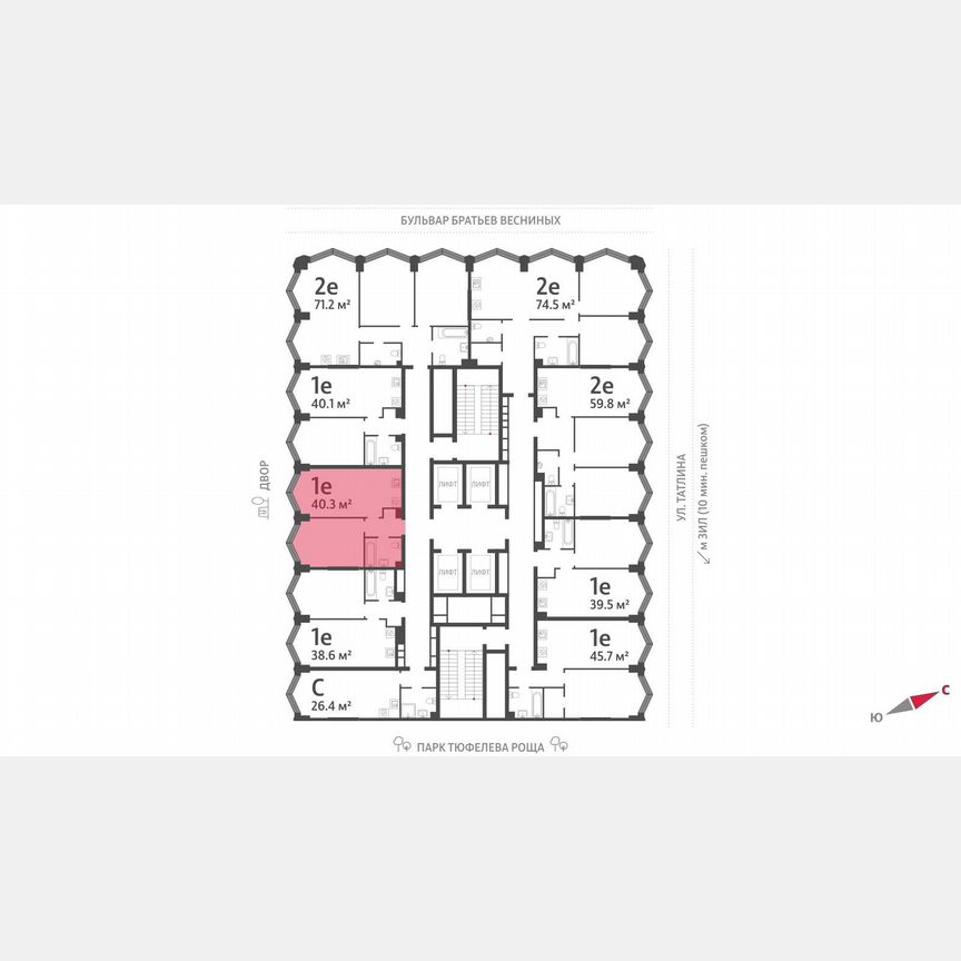 1-к. квартира, 40,3 м², 31/43 эт.